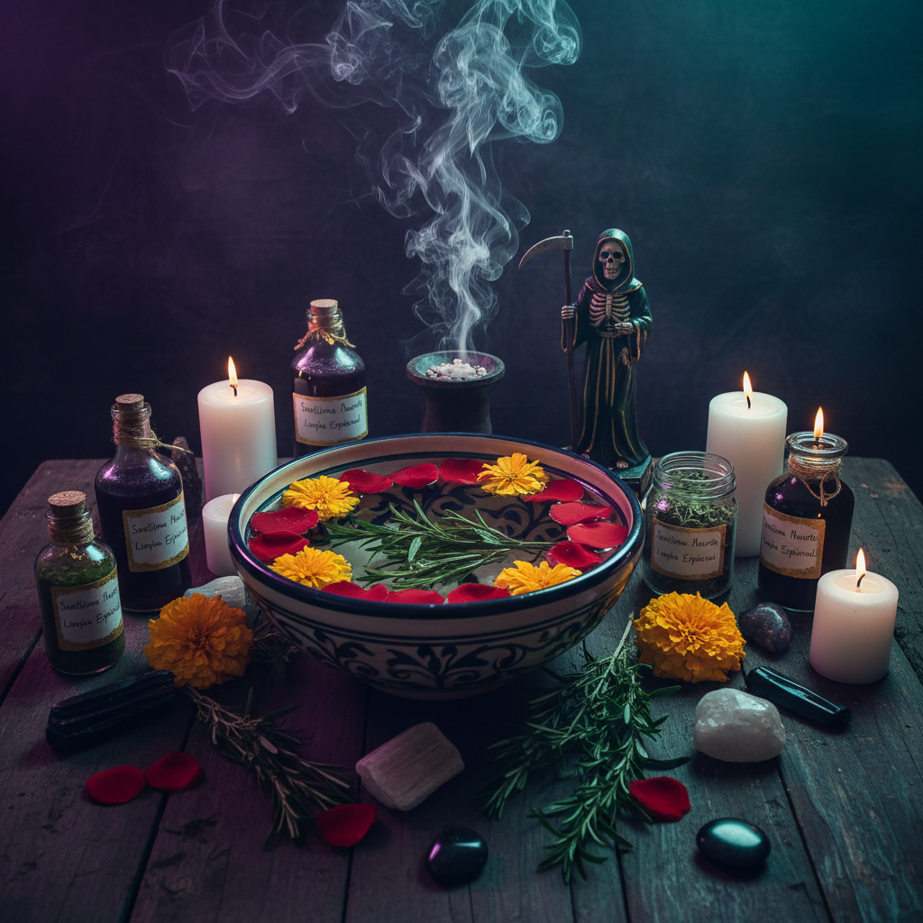 Spiritual bath with Santa Muerte's guidance